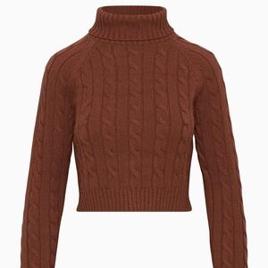 Aritzia Sunday Best Cable Knit Brown Turtleneck Sweater